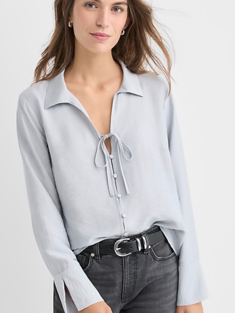LOFT Slit Cuff Tie Neck Blouse